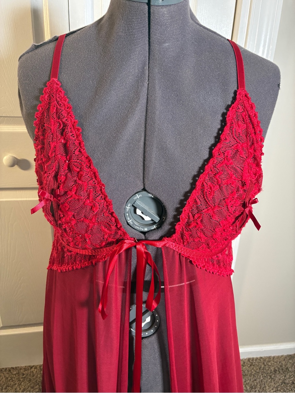 Red Lace Babydoll Nightgown — 3XL - Picture 2 of 9